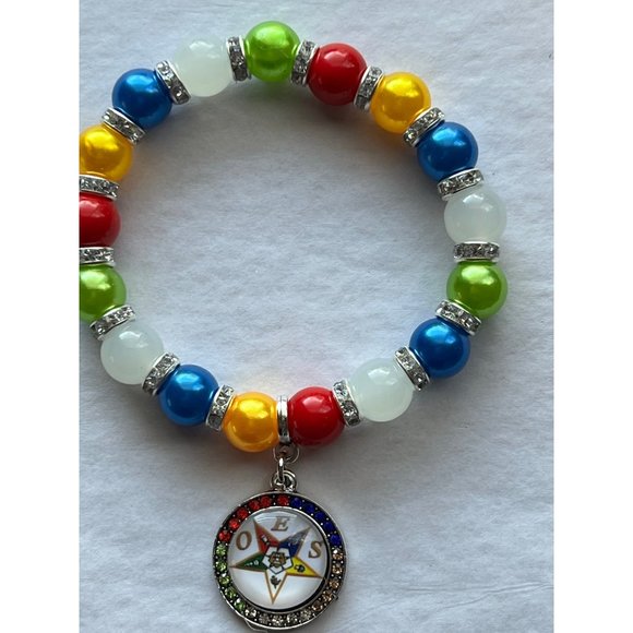 Eastern Star Beaded Elastic Bling Charm Bracelet - Picture 6 of 11